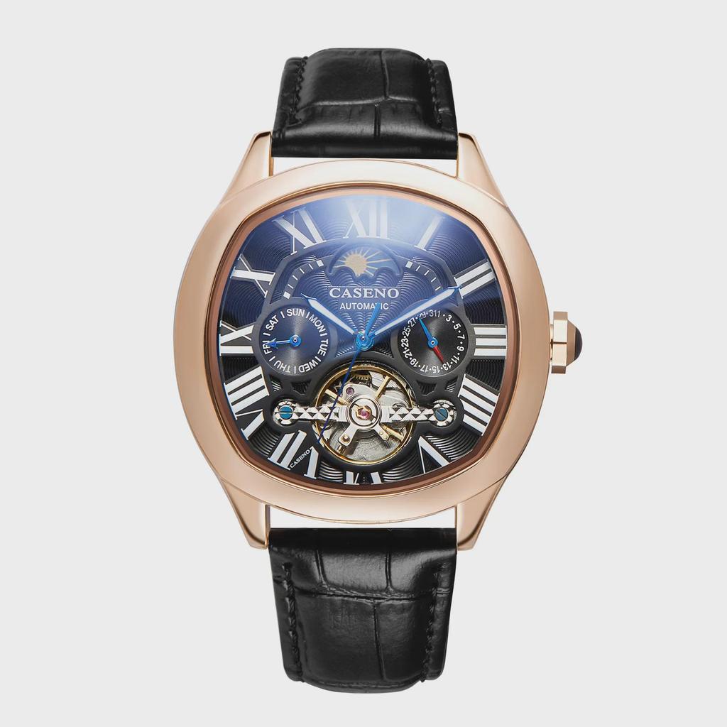 CASENO Star Tourbillon Automatikuhr: Mondphase, Monat und Datum, 100 m wasserdicht