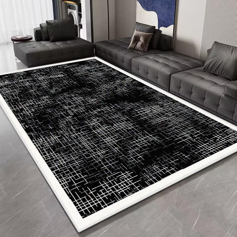 Marble Abstract Style Big Size Living Room Rug Non-slip Easy Clean Entrance Black Mat Soft Foldable Office Lounge Decor Carpet