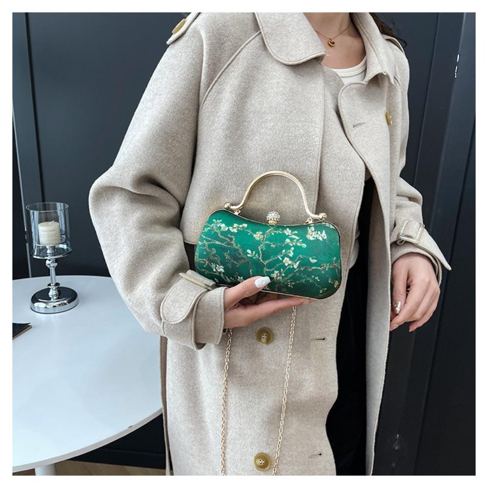 Popular Chinese Style Banquet Bag Embroidery High Capacity Shoulder Bag Trendy Pearl Handle Cosmetic Bag Women