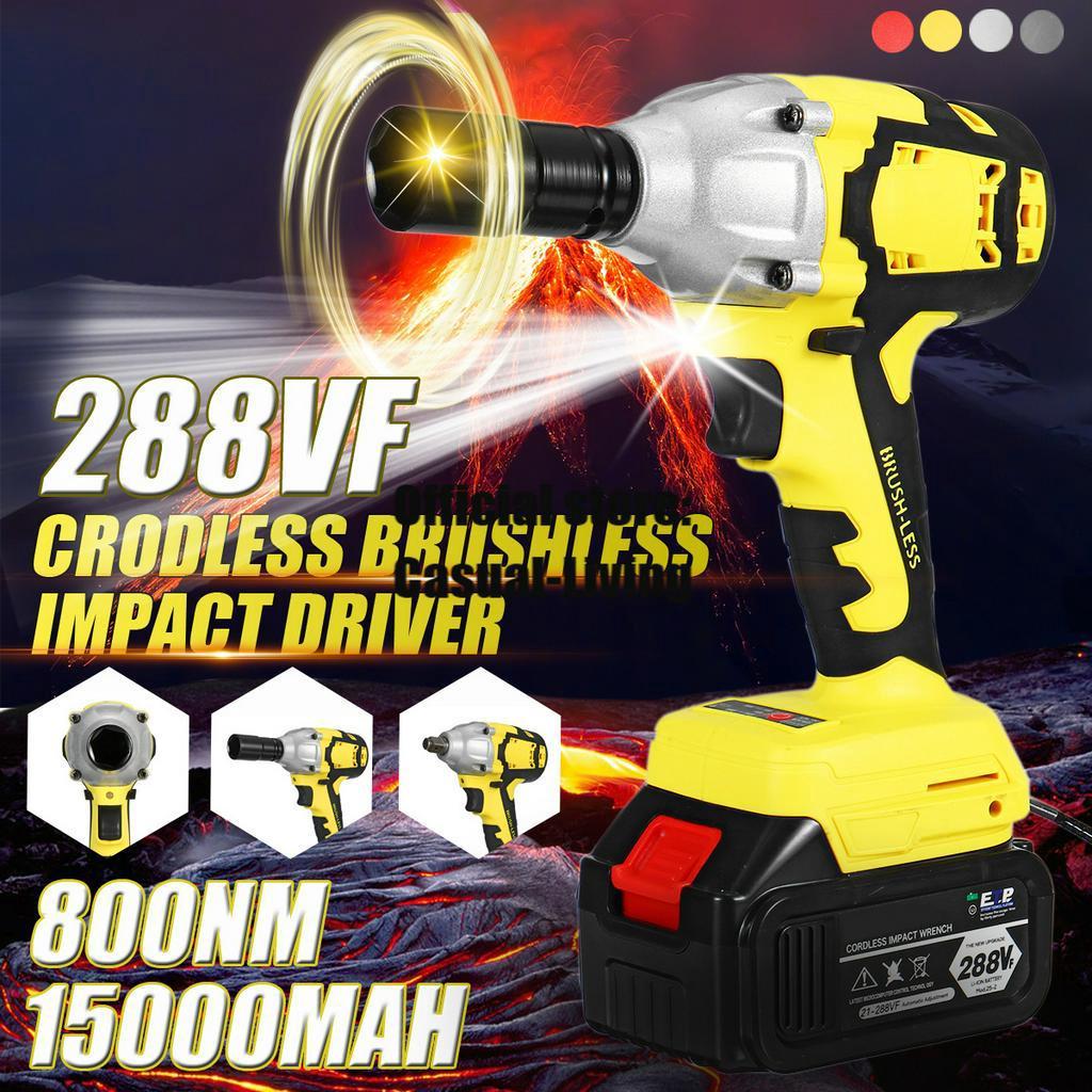 800N.M 288VF Max Brushless Impact Wrench 15000mAh Li-ion Battery Brushless Motor Electric Wrench Power Tool With Charger Sleeve+Charger
