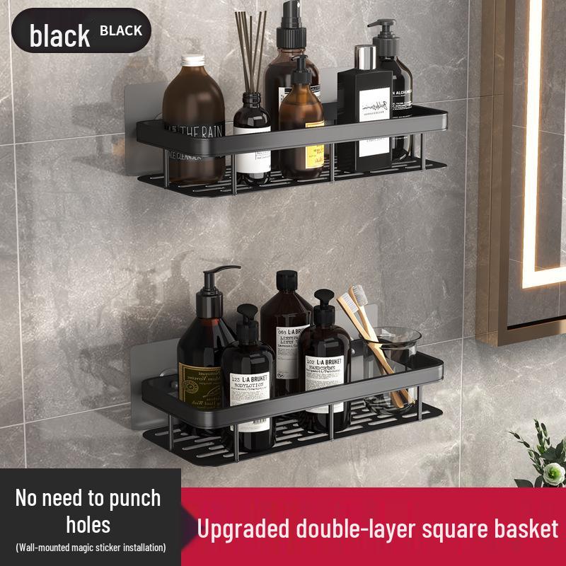 No-Drill Wall-Mounted Bathroom Storage Rack - Aluminum Nail-Free Shelves