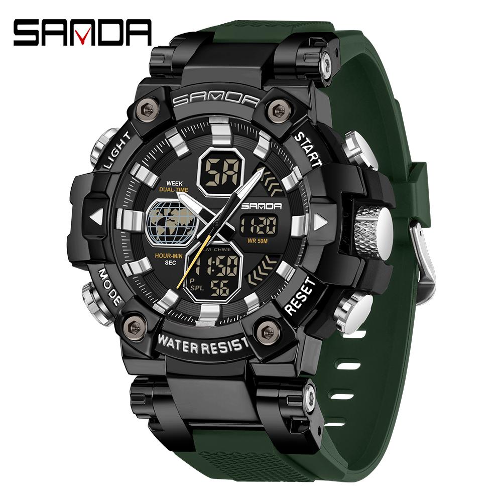 SANDA 3369 Luxury Fashion Men's Electronic Watch Sport Multi Functional Waterproof Night Light Men's Electronic Watch