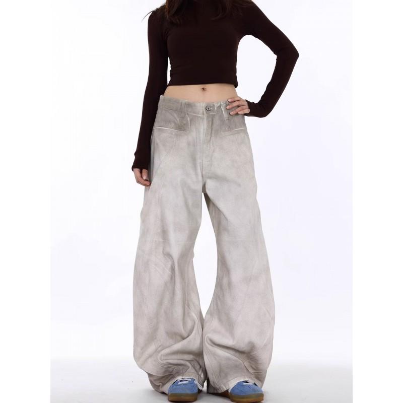 2026 Embroidered Denim Pants Loose Fit High Street Style Wide Leg Jeans Teens