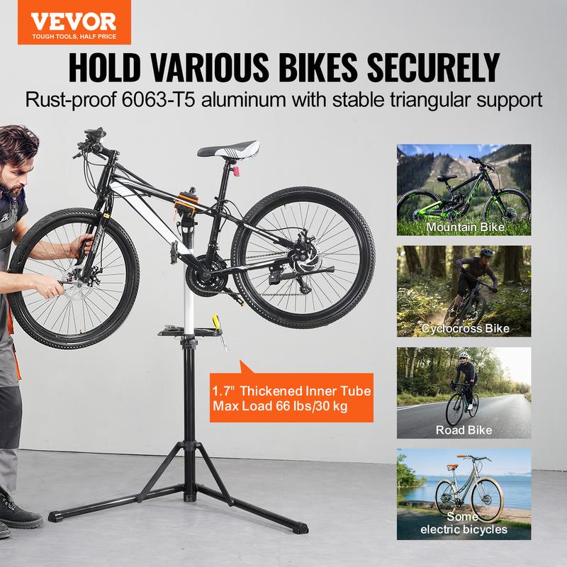 SucceBuy Bike Repair Stand Heavy-duty Aluminum Adjustable Height Magnetic Tool Tray Telescopic Arm Foldable for Home Shops