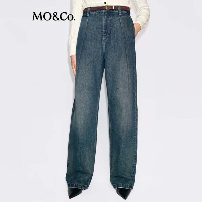 MO&Co. Women's Tailored Pleated Wide-Leg Jeans