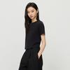 2026 Spring/Summer Fashion Simple Black Shoulder Round Neck Short sleeved T-shirt Casual Versatile Letter Short Top