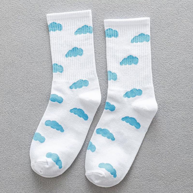 1/5 Pairs Cloud Patterned Women Mid Tube Cotton Socks Soft Comfortable Odor Proof Sweat Absorbing Breathable Casual Socks