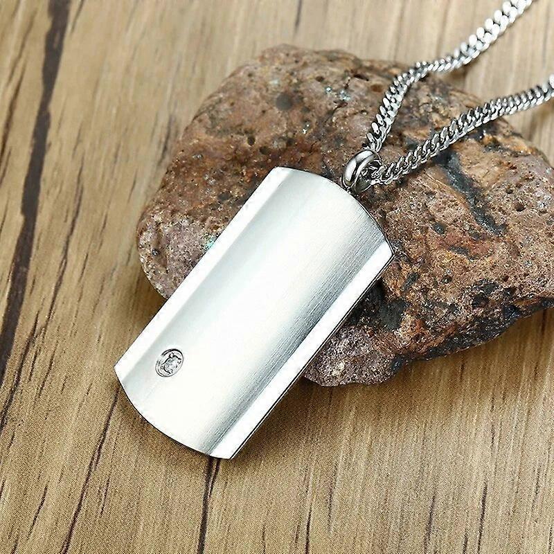 Simple ID Dog Tag Pendant Necklaces for Men Women Jewelry with AAA Cubic Zirconia 24" Curb Chain