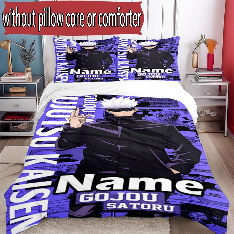 3-teiliges Bettbezug-Set (1 * Bettbezug + 2 * Kissenbezug, ohne Kern), Benutzerdefiniertes Namens-Jujutsu Kaisen-Muster Bettwäsche-Set, Heim-Schlafzimmer-Dekor Geschenk