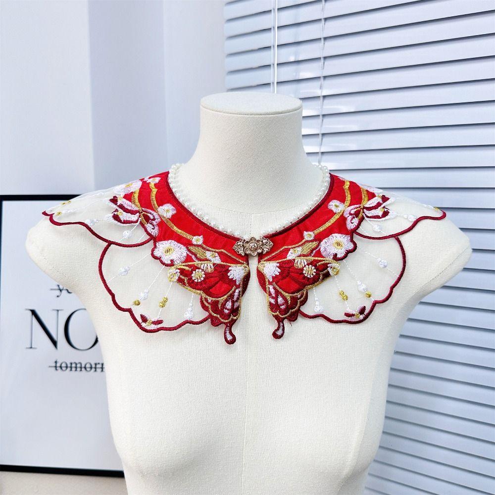Butterfly Decoration Hanfu Shawl Pearl Kids Shirt False Collar  Hanfu Accessories