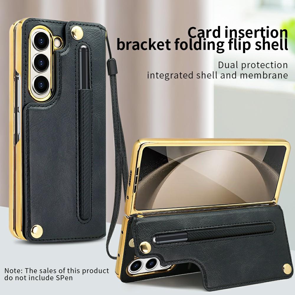 For Samsung Galaxy Z Fold6 5G Case RFID Blocking Card Slot PU+PC Kickstand Phone Cover with Stylus Holder