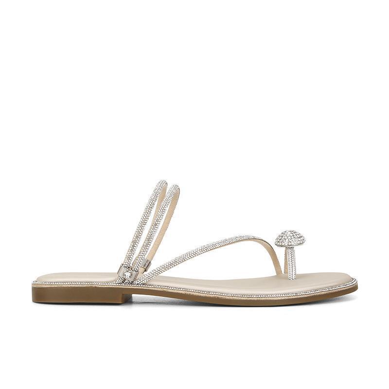 

[Shei Su Yinyin] Sparkling~ Two wearing pigeon eggs, rhinestone sets, toe straps, flat-bottomed sandals, women s slippers summer 40 белый