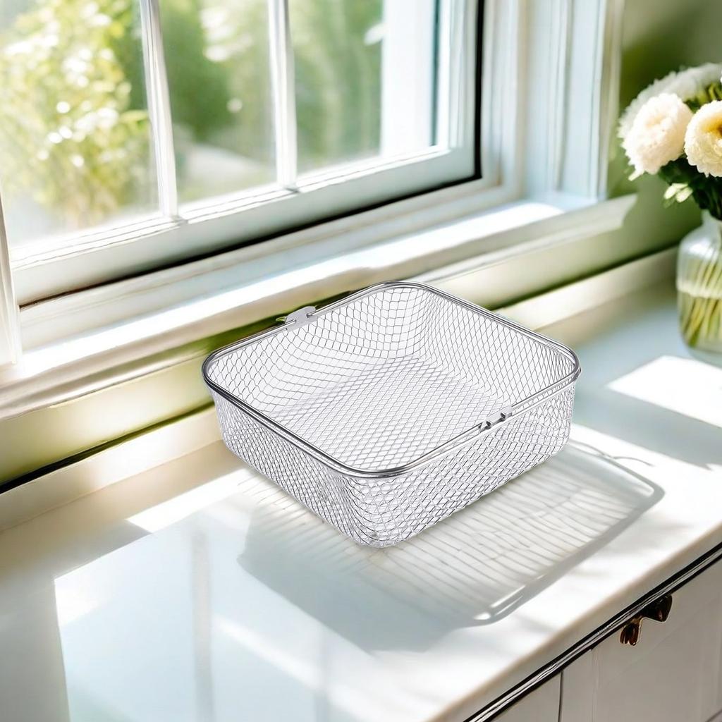 1 Pcs Square Stainless Steel Air Fryer Basket For 5.8QT 6QT Air Fryer Accessories Food Frying Basket For Baking Cooking Tool
