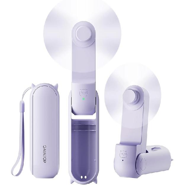 GAIATOP Portable Handheld Fan, 3 IN 1 Mini Foldable Travel Fans [17H Max Cooling Time] with Power Bank, Pocket Design USB Rechargeable for Travel