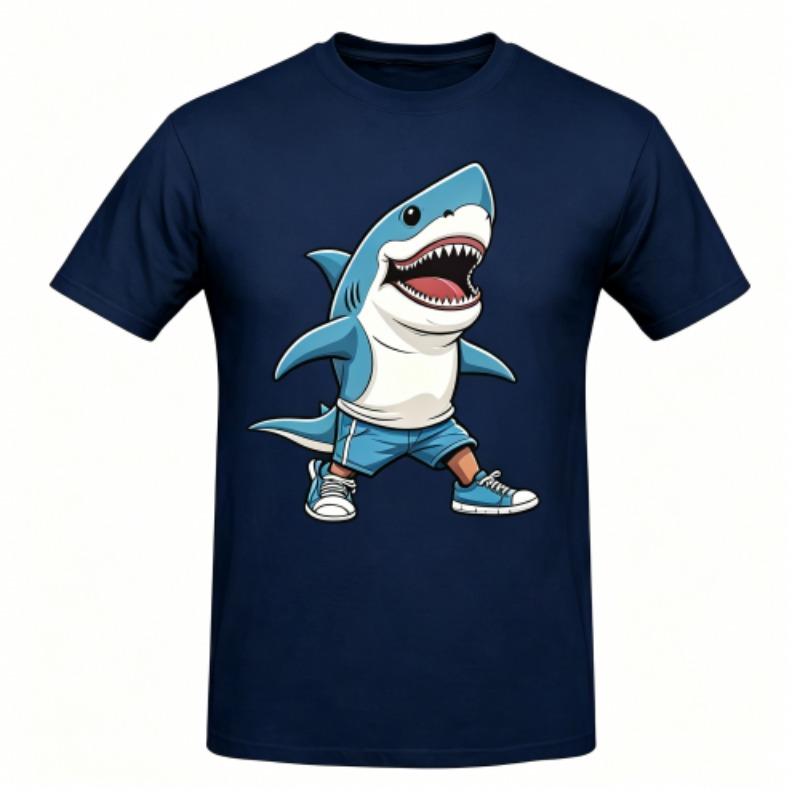 Cartoon Shark Monster Print Men's T-Shirts Summer Fashion Street Outdoor Casual T-shirt Tops for Men's and Women's Tees Top
