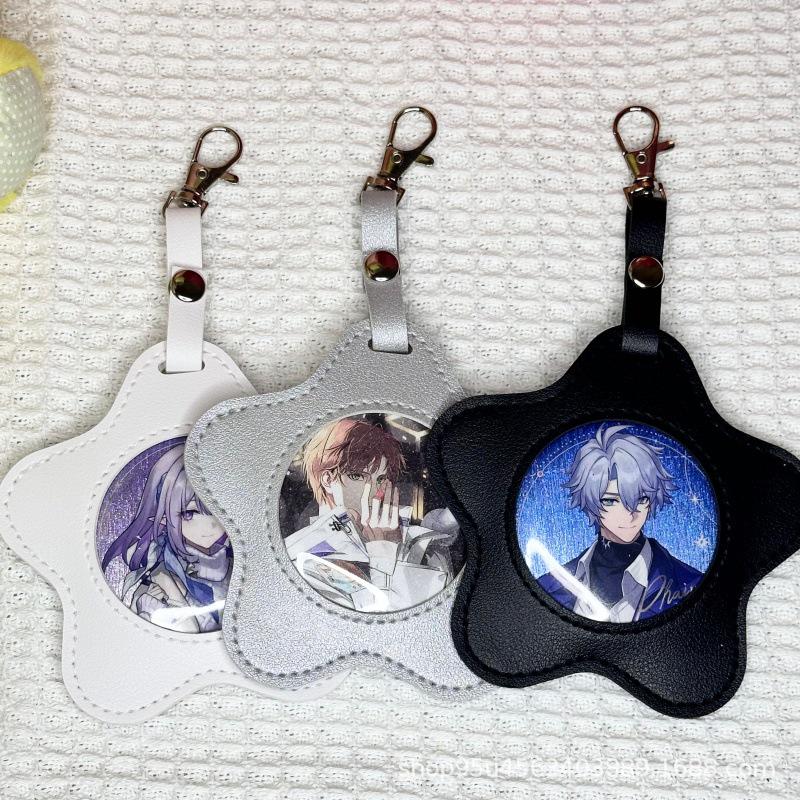Anime Star-Shaped Badge Protector: PU Leather Pendant Keychain & Ita Bag for 2D Goods Storage