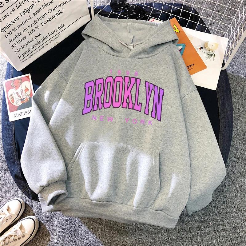 Fashion Women's Sweatshirts High Quality Brooklyn Print Hooded Long Sleeve Pullover City Vibe Girls Daily Casual Hoodie