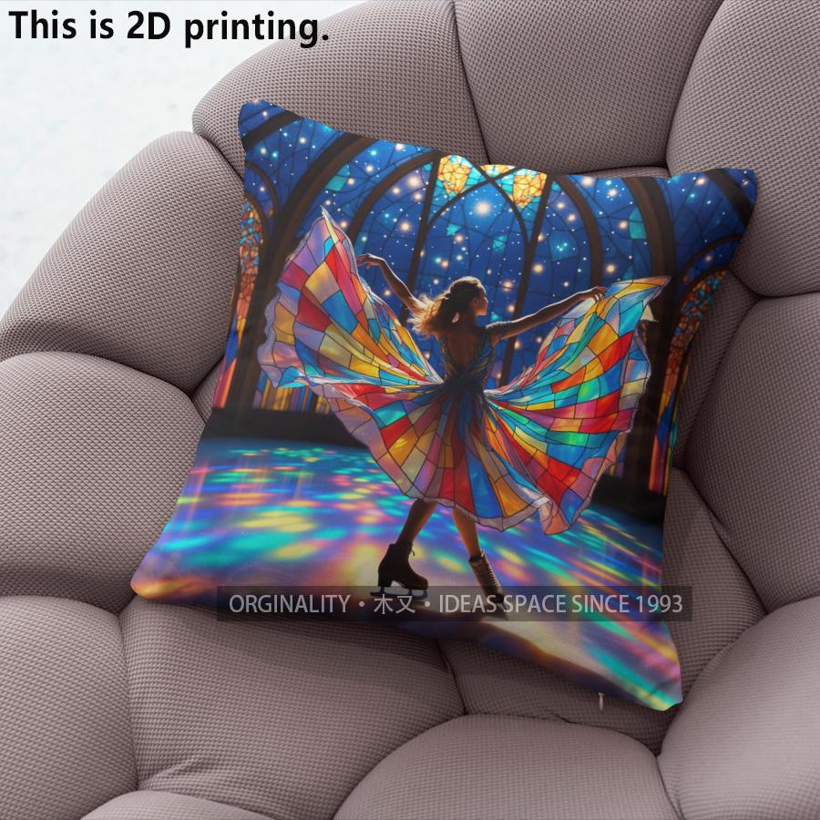 Stained Glass Figure Skating Throw Pillow Covers Pattern Cushion Cover Suitable for Sofa Bedroom Car Pillow Cover
