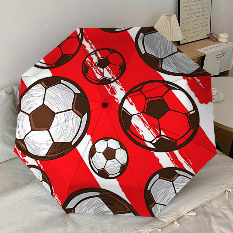 Soccer Ball Pattern Automatic Opening/Closing Umbrella - Portable Three-Fold Design with 8-Bone Iron Frame - Gift for Fans, Travelers, Daily