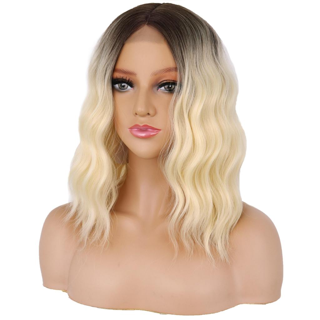 14inches Middle Part Nature Wave Wig Heat Resistant Fiber Hair Synthetic Short Wig Black Wig for Black Women