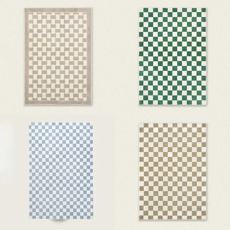 Stylish Retro Checkerboard Cashmere Thickened Non-slip Rug Suitable for Living Room Bedroom, Sofa Bedside Mat Plush Rug