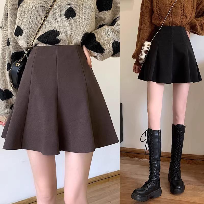 

2024 New Petite High-Waisted Wool Blend A-Line Mini Skirt for Autumn and Winter XL