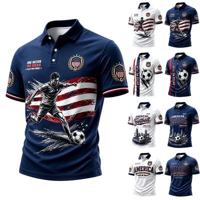 Men's Casual Polo Shirt Short Sleeve Football Print Button Collar Athletic Fit Comfortable Fabric Durable Stitching