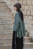 Women's Zen-Style Tie-Dye Pleated Cotton Linen Jacket with Lace-Up Oblique Lapel