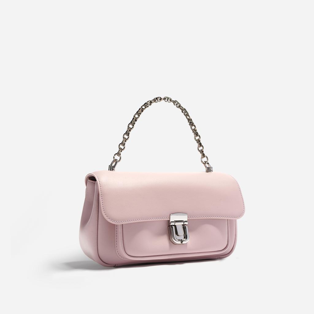 New Niche Design High-end Cowhide Messenger Bag Women's Chain Bag Leather Lock Small Square Bag