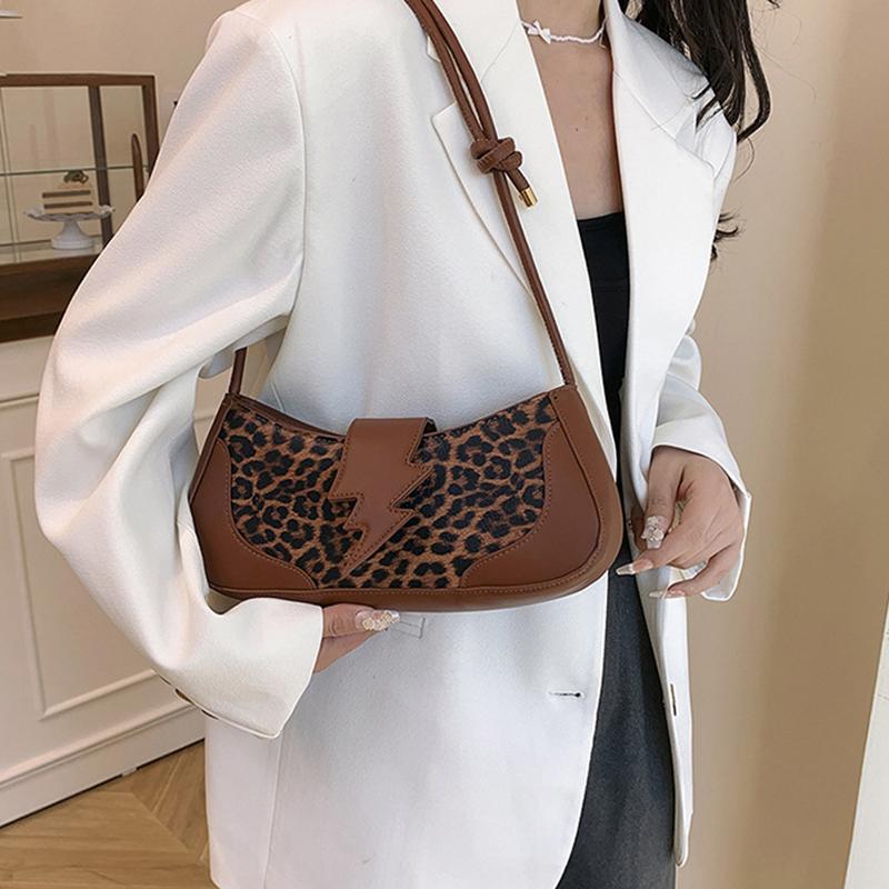 Leopard Print Shoulder Bag PU Leather Underarm Bag with Zipper Closure Cute Hobo Tote Handbag for Women Work Travel AVE
