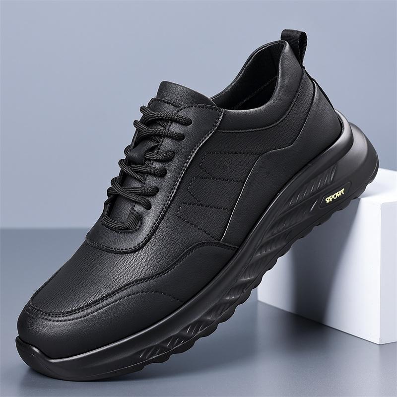 New High Quality Brand Men's PU Leather Casual Shoes Thick Soled Wear-resistant Hiking Shoes Trendy Gray Sports Shoes for Men’s
