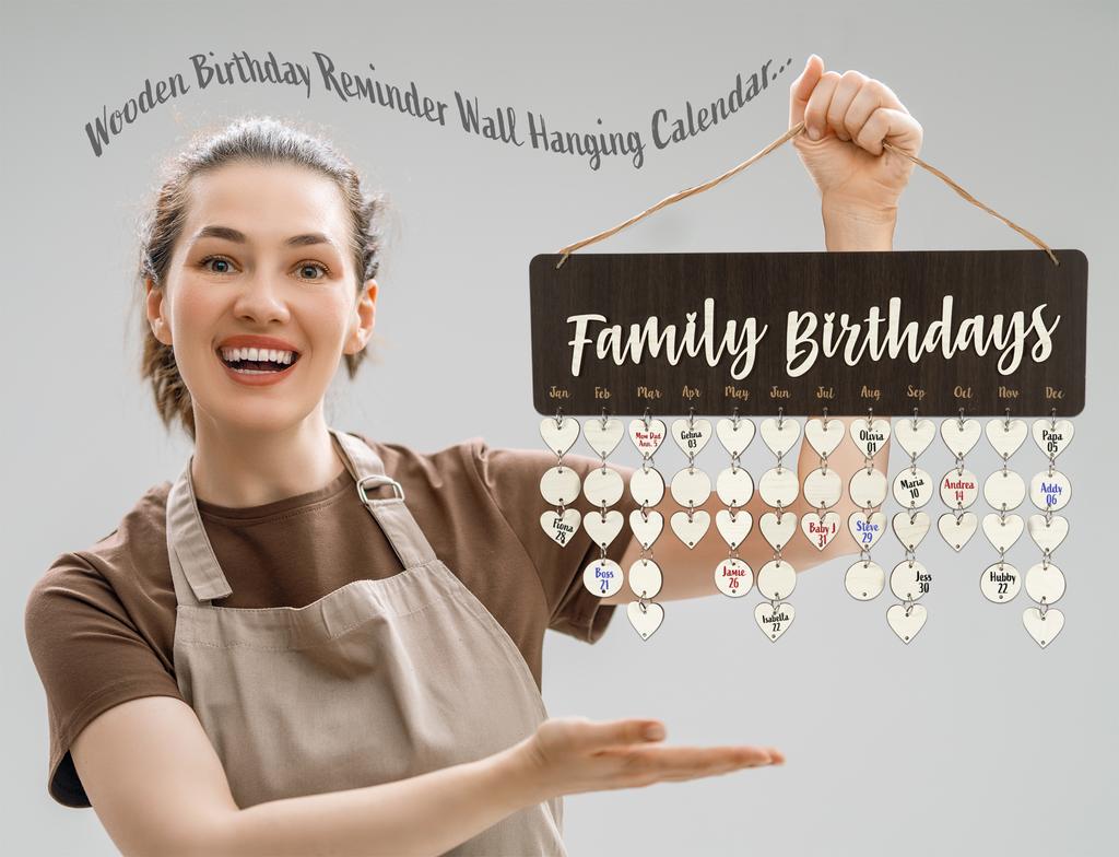 Inkdotpot Wooden Birthday Calendars with Hanging Dates DIY Birthday Tracker Plaque Wall Hanging, Farmhouse Decor- Dates To Remember Calendar
