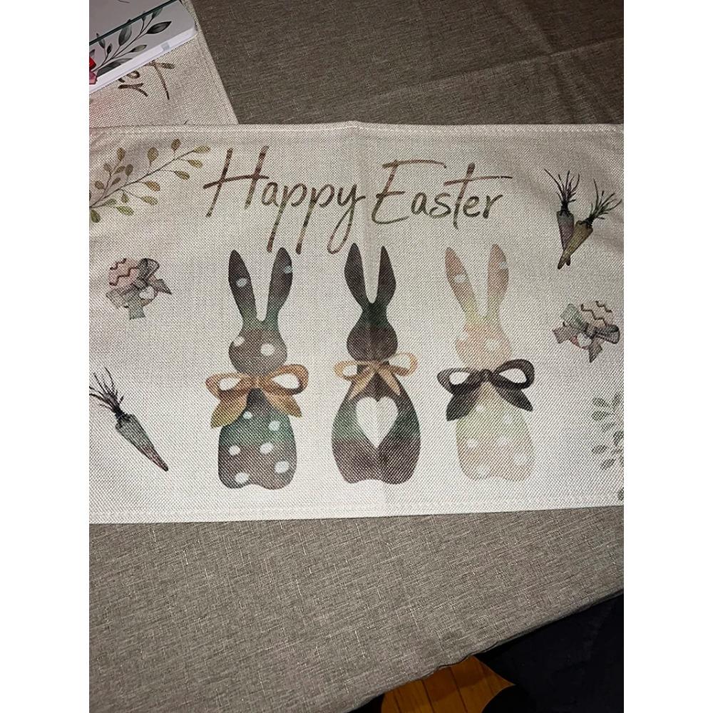 Happy Easter Bunny Placemats Gnome Rabbit Burlap Table Runner Spring Easter Party Table Decoration Reusable Table Runner