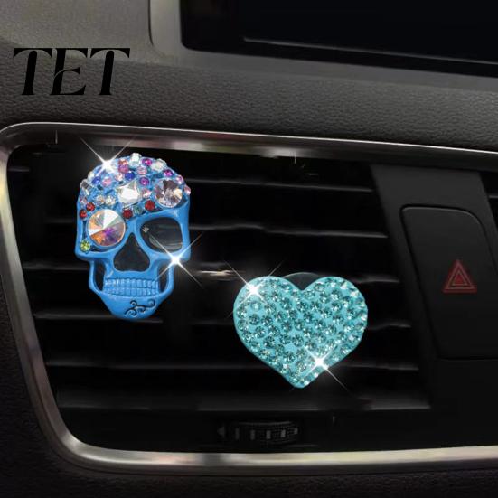 Creative Gifts for Car Owners 2 Pcs Bling Skull Heart Air Vent Clips, Rhinestone Shiny Freshener Clip Dashboard Trim Clip, Funny Head Auto Interior