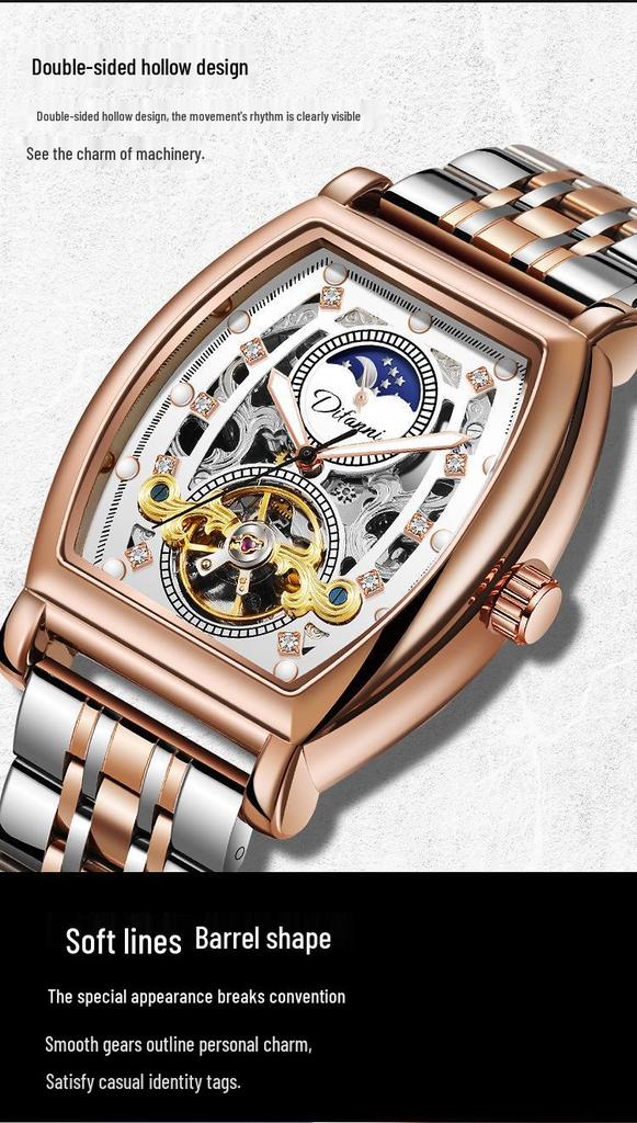 Orologio Automatico Tourbillon da Uomo Durenwei - Forma a Barile, Design Cielo Stellato Giorno/Notte