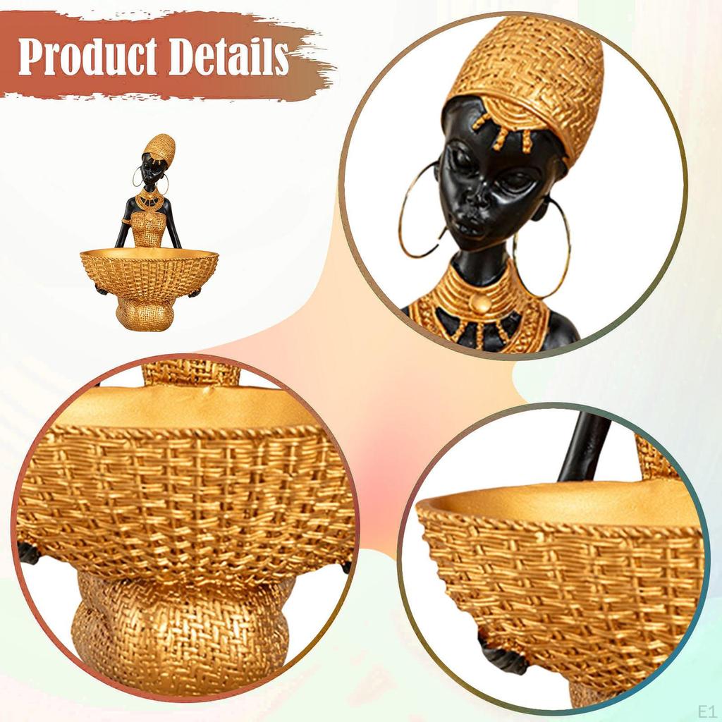 African Women Figurine Jewelry Earrings Rings Tray Desk Storage Resin Figure Sculpture Candy