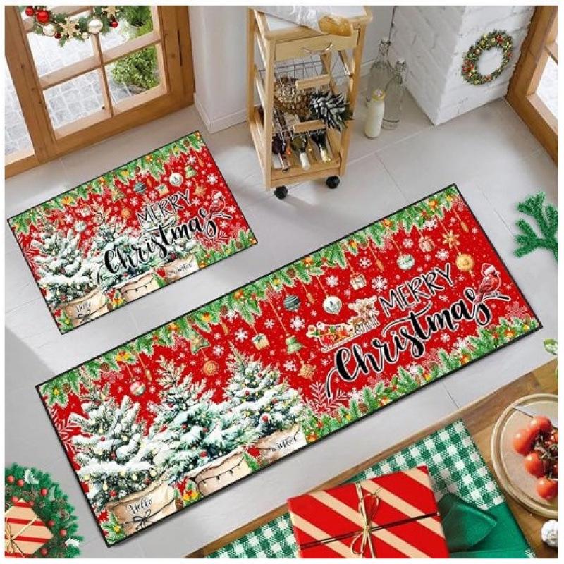 Christmas Festival Crystal Velvet Hallway & Kitchen Absorbent Floor Mat