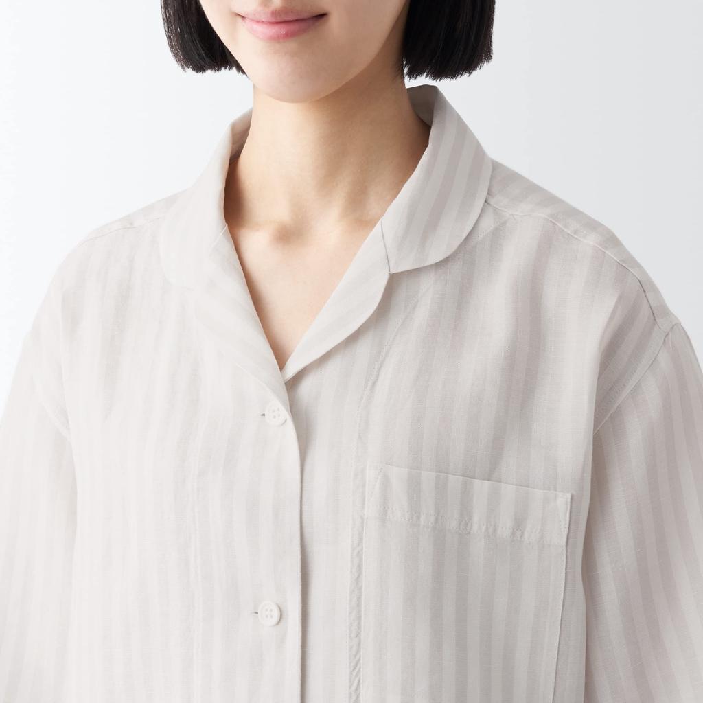 MUJI Natural Lyocell Linen Pajamas FDB06A3S Light Gray Stripe M Cool-to-the-touch Short-sleeve Women's
