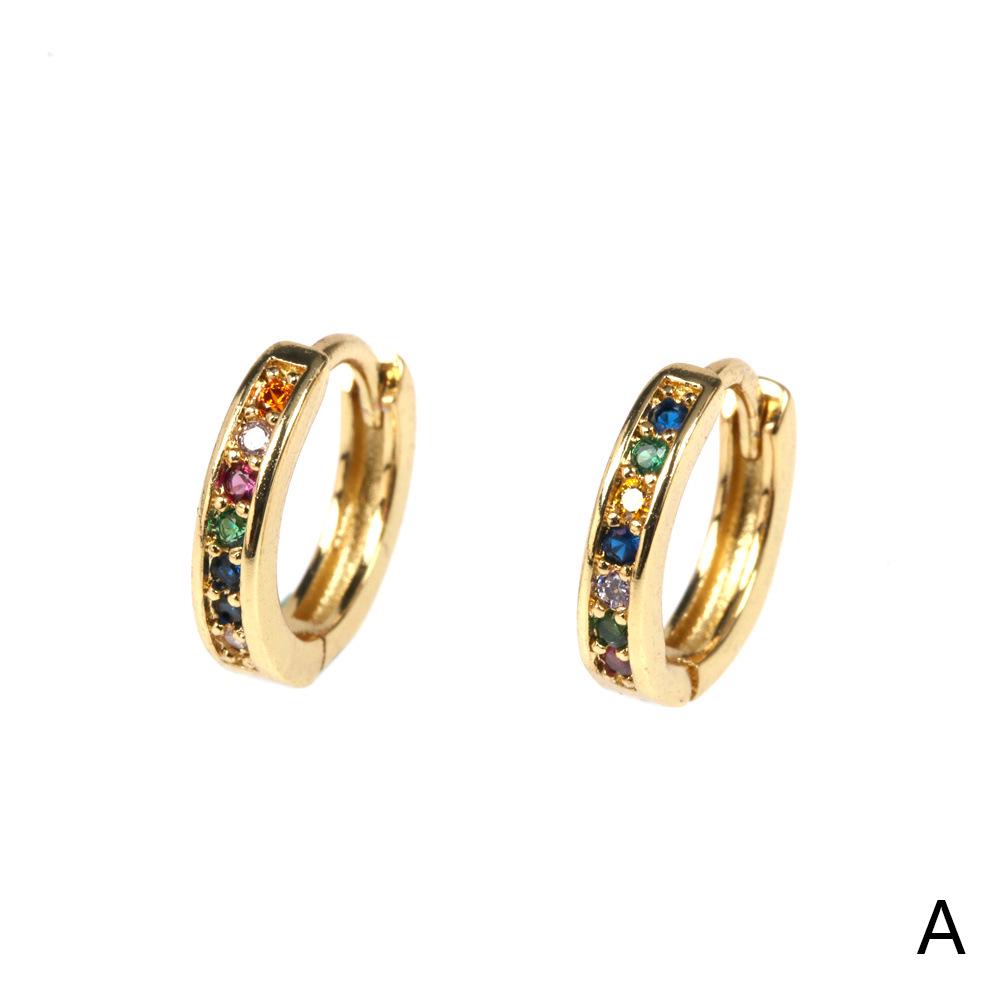 18K Gold Plated Copper Circle Earrings with Micro-set Colored Zircon
