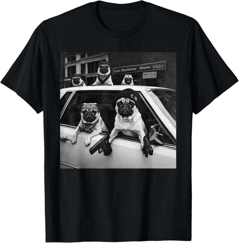 Funny Pug Meme Pug Gangster Dog Street Style T-Shirt