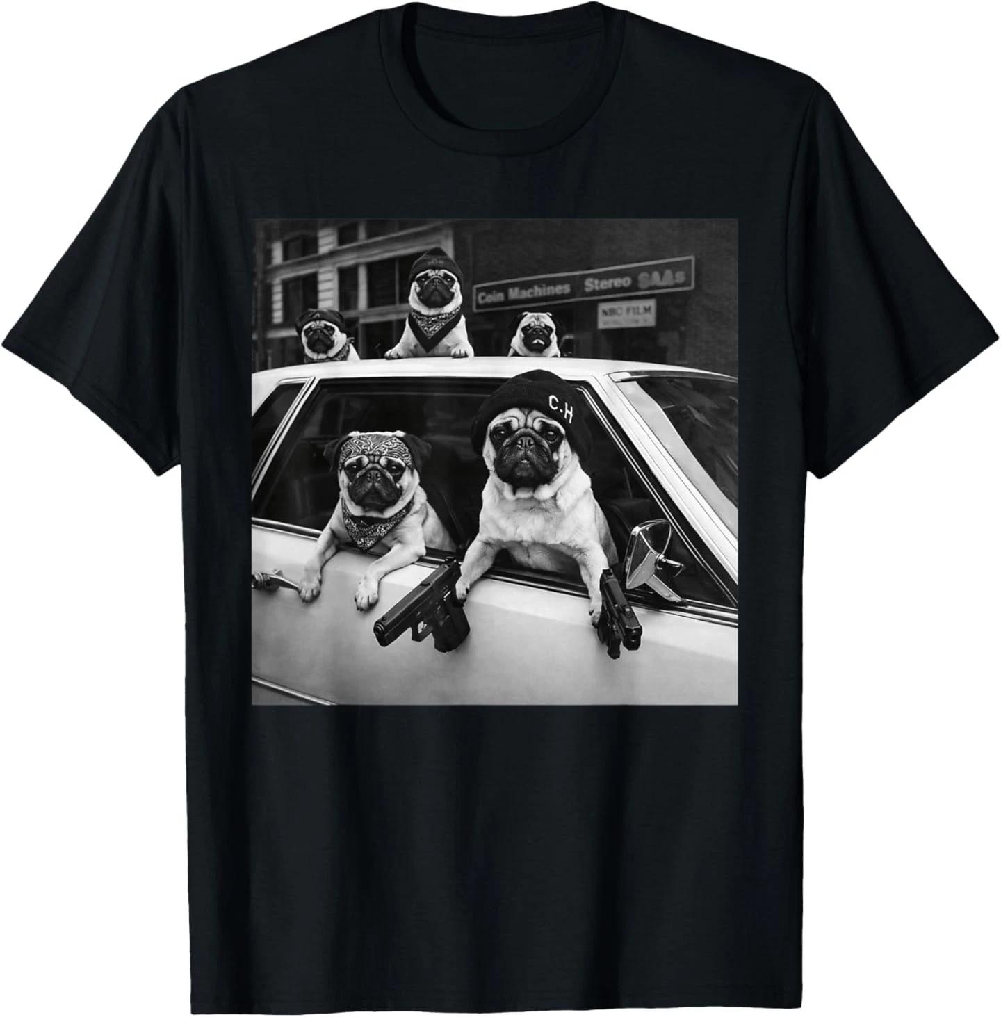 Funny Pug Meme Pug Gangster Dog Street Style T-Shirt 2XL