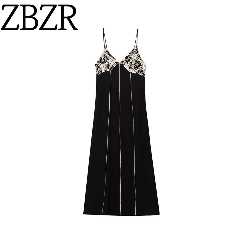 Zbzr Spring New Women clothes Western Style Fashion Embroidery V-neck Sling Midi Dress 3897112 093