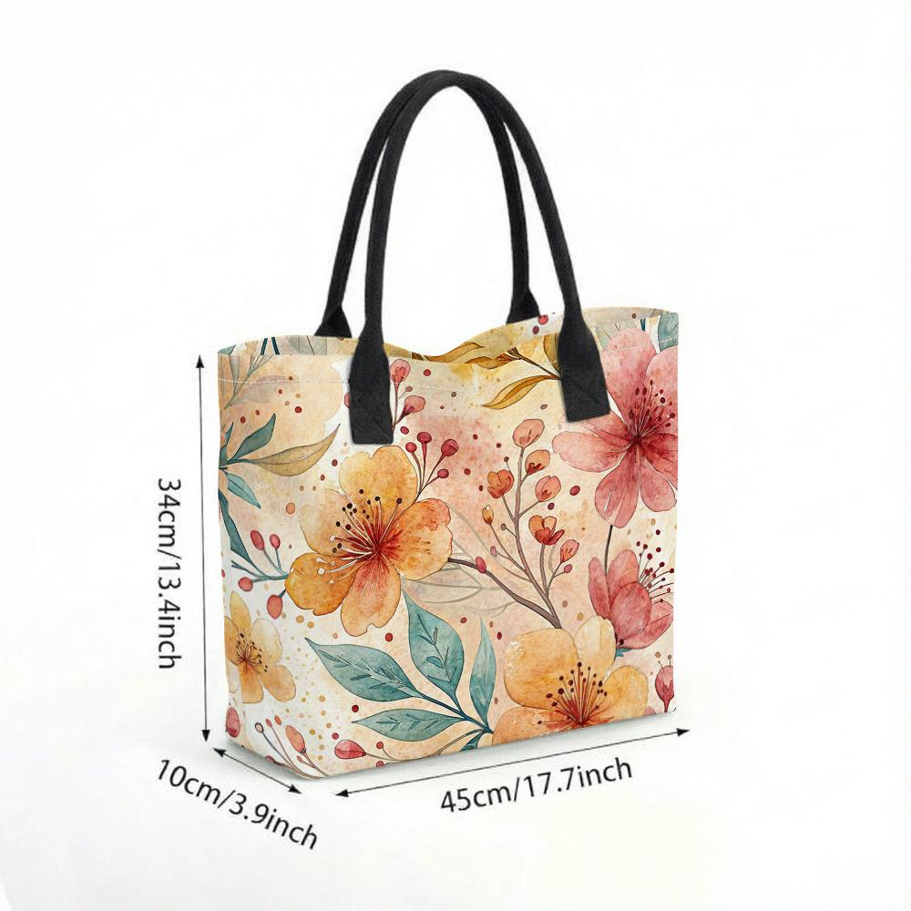 Floral Printed Tote Bag Casual Large Capacity Handbag for Daily Use