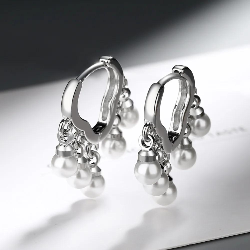 Simple Female Earring  Sterling SIlver Cloud Tassel Stackable Pearl Earrings for Women Wavy Pattern Ear Wedding  Gift