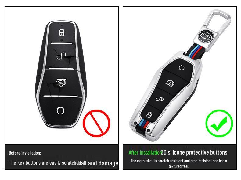 BYD Qin, Dolphin, E2, Yuan, E3, E6 Plus Key Cover and Metal Keychain Shell