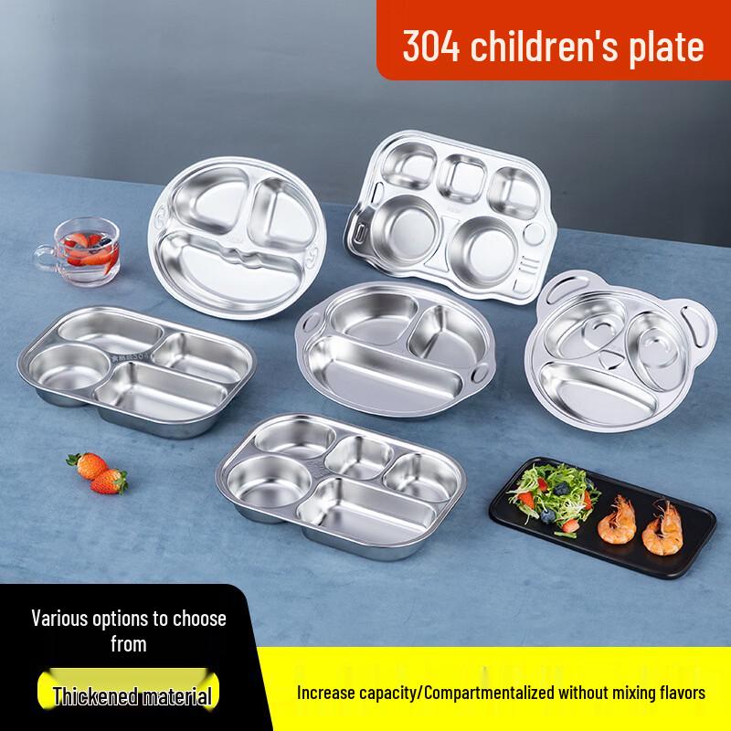 Shixun 304 Stainless Steel 3-Compartment Kids Plate - Smiling Monkey