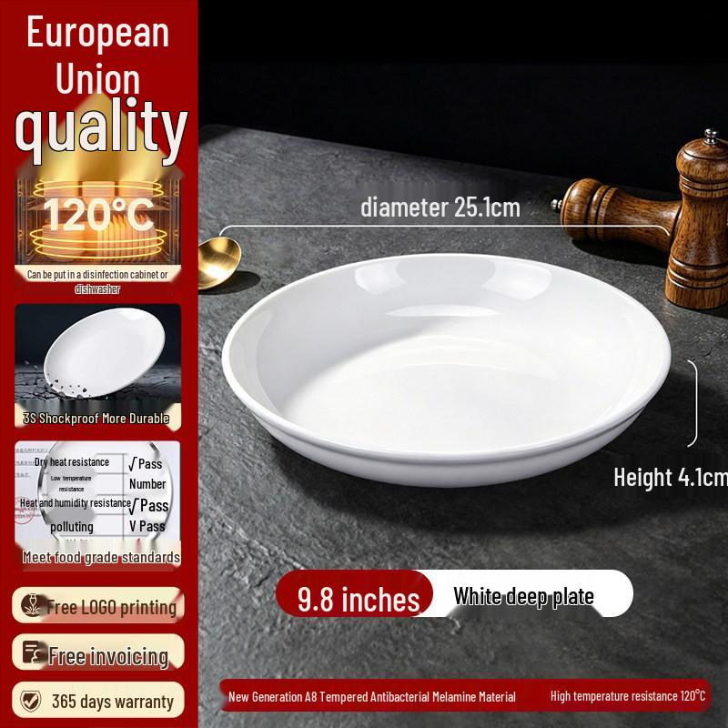 High-End Restaurant-Quality White Melamine Round Plates – Imitation Porcelain Buffet, Fast Food, and Rice Bowl Plates