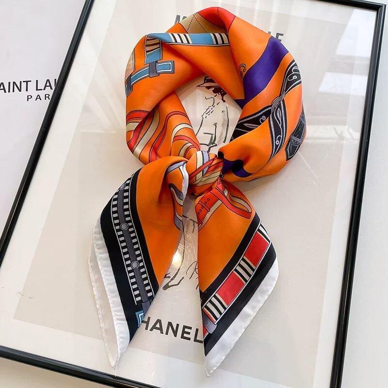 New Fashionable Korean Style Silk Square Scarf Women Satin Print Hairband Necktie Hair Accessory Headscarf Versatile Wrap Scarf