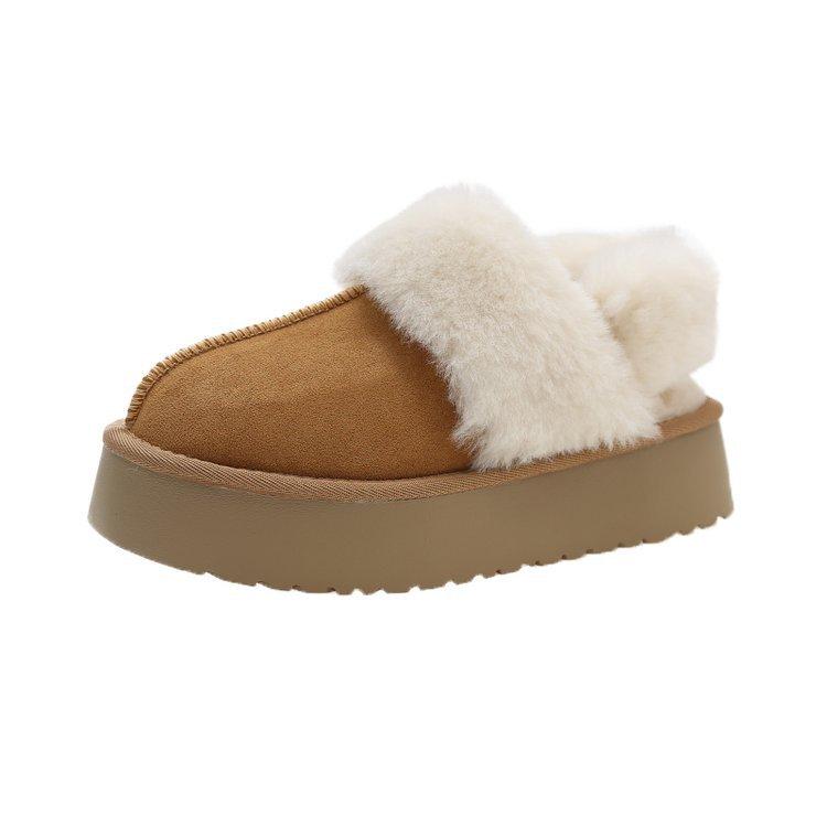 Large Size Thick-soled Snow Boots for Women's 2025 New Velvet Bag Head Cotton Mop Fashion Half Tray Two Wear Rear Strap Fluffy Shoes