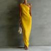 One Shoulder Long Dress for Women Satin Maxi Gown Asymmetrical Hem Elegant Sleeveless Formal Evening Party Wear